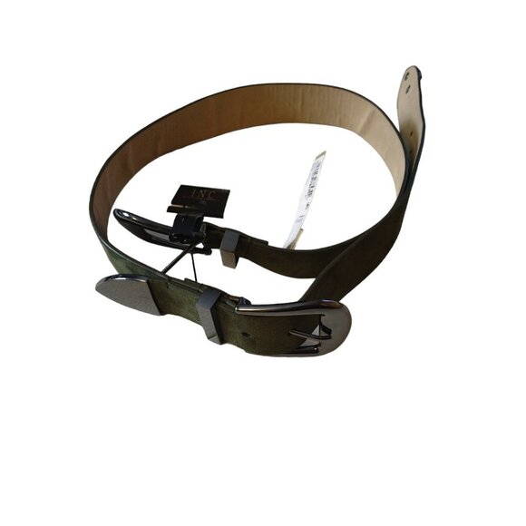 INC International Concepts Women's XL Olive Green Double Buckle Belt NEW - Picture 2 of 6